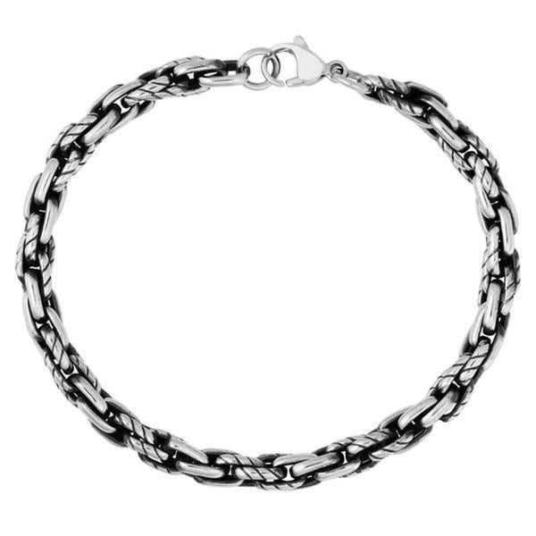 Men's Two-Tone Antiquing Link Bracelet, Stainless Steel, 8.5"