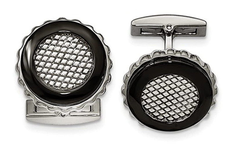 Stainless Steel Black IP-Plated Textured Round Cuff Links