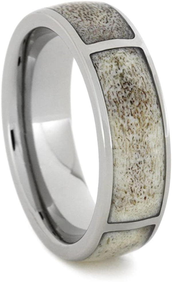 Antler Inlay 6mm Comfort-Fit Titanium Hunters Wedding Band, Size 6.5