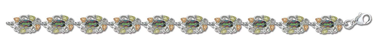 Mystic Fire Topaz with Scrollwork Bracelet, Sterling Silver, 12k Green and Rose Gold Black Hills Gold Motif, 7.38"