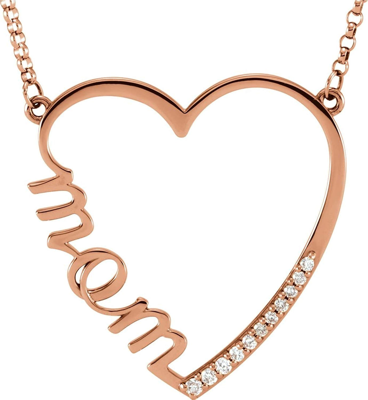 11-Stone Diamond 'Mom' Heart 14k Rose Gold Pendant Necklace, 16" (0.1 Cttw)