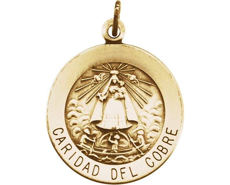 14k Yellow Gold Round Caridad del Cobre Medal (12 MM)