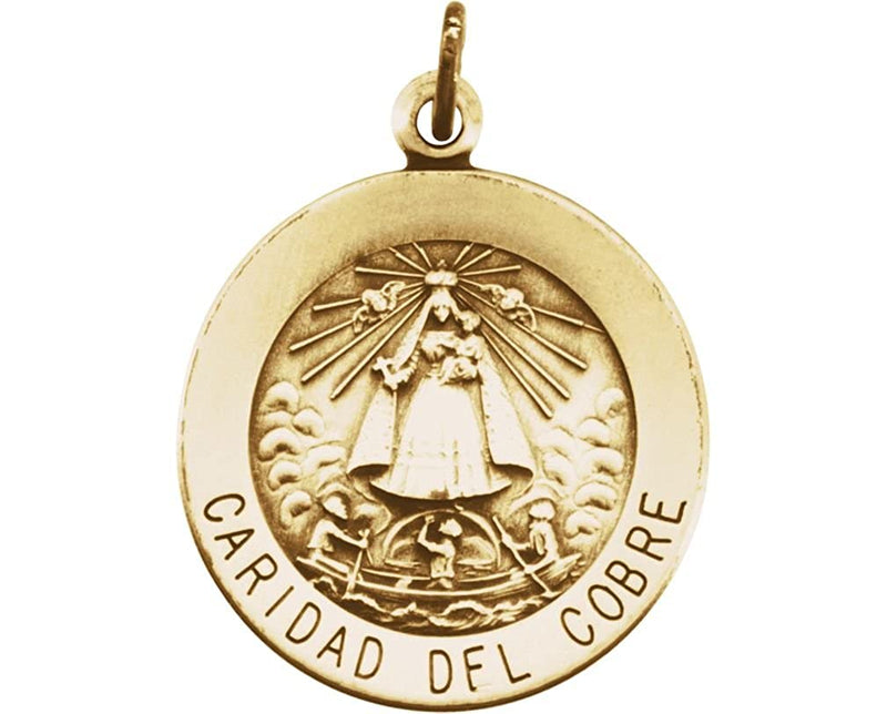 14k Yellow Gold Round Caridad del Cobre Medal (18.25 MM)