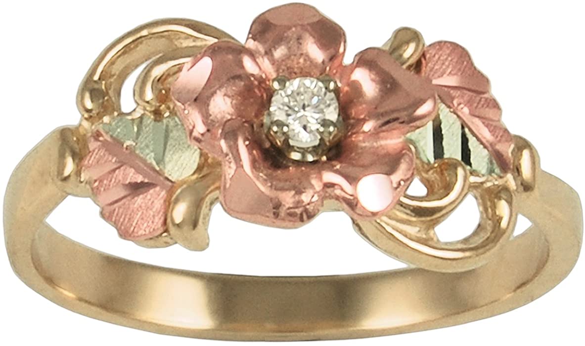 Ave 369 Diamond Rose Ring, 10k Yellow Gold, 12k Green and Rose Gold Black Hills Gold Motif (.04 Ct)