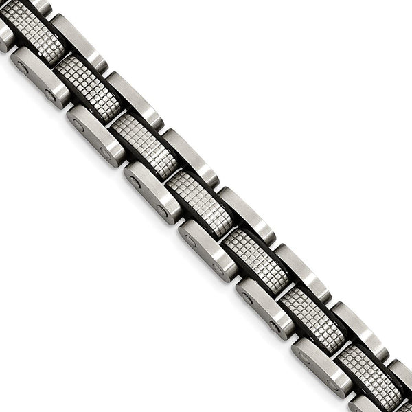 Men's Brushed Stainless Steel Black IP textured Ext. Link Bracelet, 8.5"