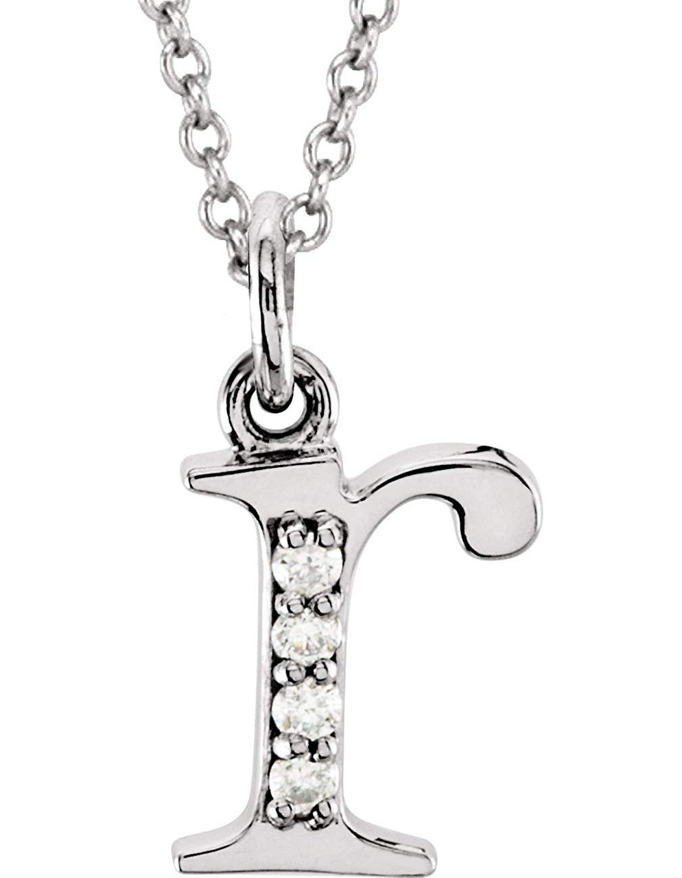 Diamond Initial 'r' Lowercase Letter Rhodium-Plate 14k White Gold Pendant Necklace, 16" (.025 Ctw GH, I1)