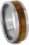 Teak Burl Wood Inlay and His and Hers Titanium Wedding Band Set, M8-F6.5