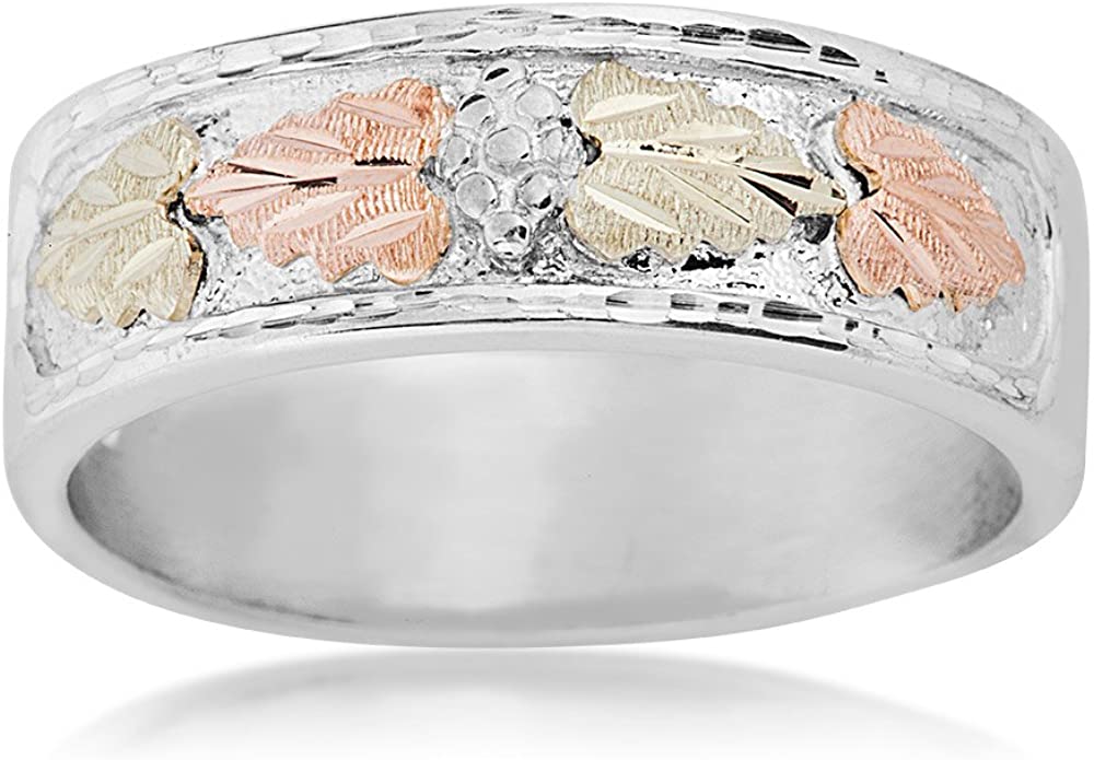 Men's Diamond-Cut Wedding Band, Sterling Silver, 12k Green and Rose Gold Black Hills Gold Motif