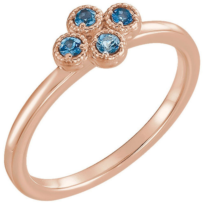 Aquamarine Quatrefoil Ring, 14k Rose Gold