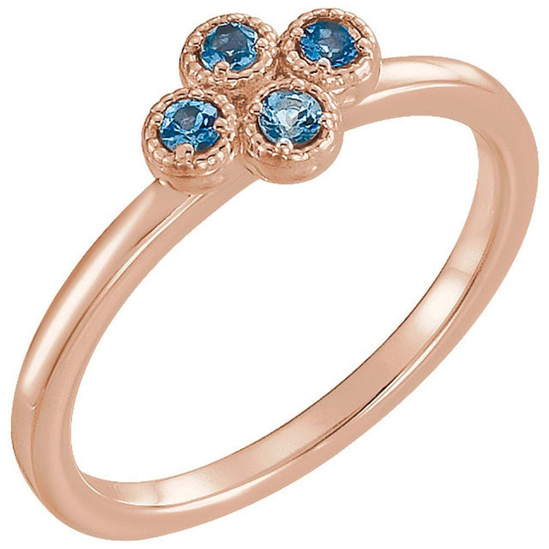 Aquamarine Quatrefoil Ring, 14k Rose Gold