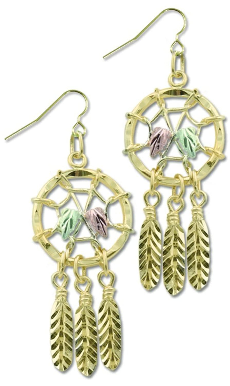 Diamond-Cut Dream catcher Earrings, 10k Yellow Gold, 12k Green and Rose Gold Black Hills Gold Motif