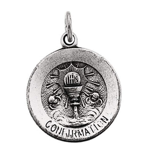 Sterling Silver Round Confirmation Pendant Medal, 18" (18.5 MM)