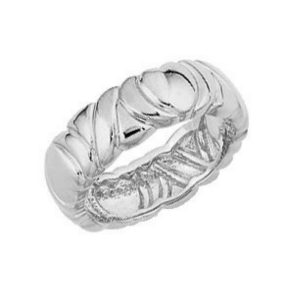 Designer Engraved Scalloped 6.5mm Rhodium-Plated 14k White Gold Band