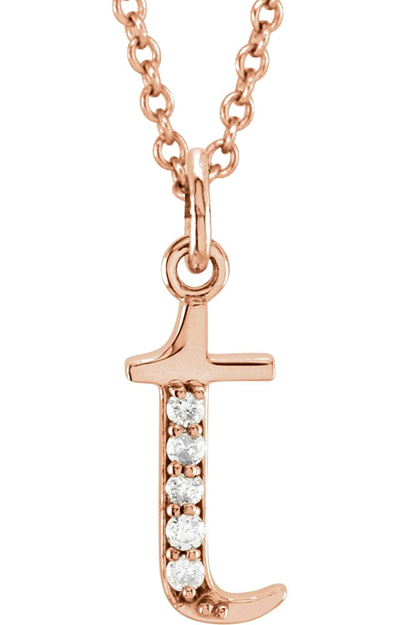 Diamond Initial 't' Lowercase Alphabet Letter 14k Rose Gold Pendant Necklace, 16" (.03 Ctw GH, I1)