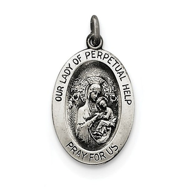 Sterling Silver Antiqued Our Lady Of Perpetual Help Oval Medal (23X18MM)