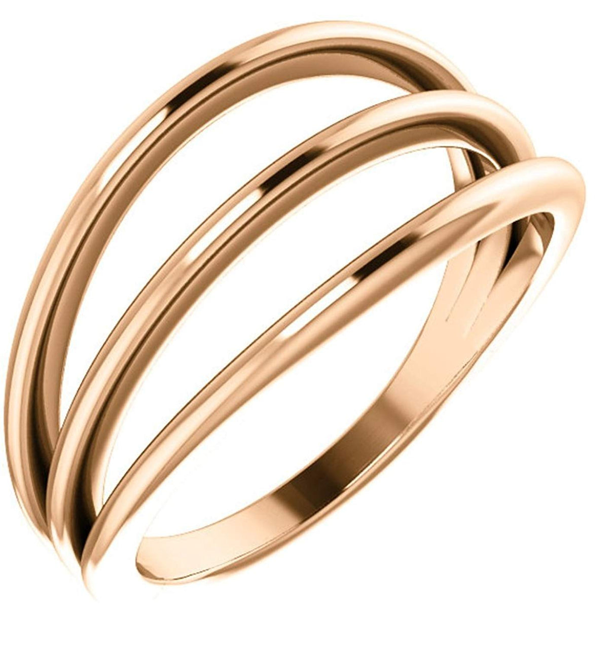 3 Row Negative Space Ring, 14k Rose Gold