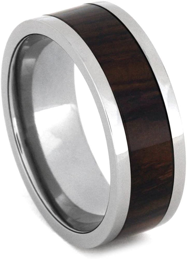 Cocobolo Wood Inlay 8mm Comfort-Fit Titanium Wedding Band, Size 10.75