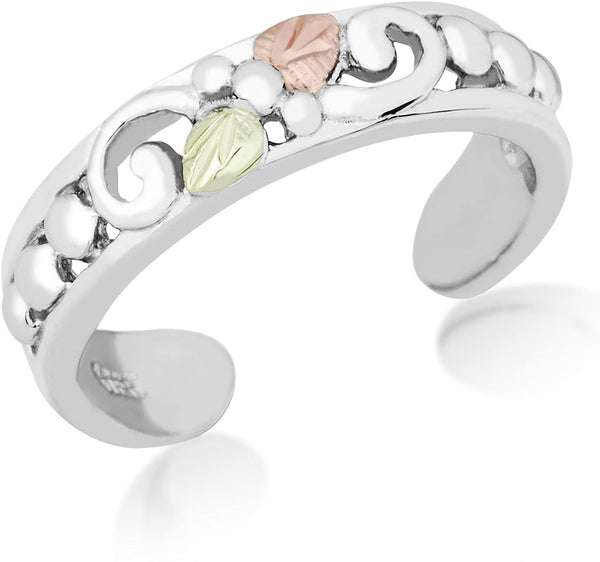 Ave 369 Black Hills Gold Toe Ring, Sterling Silver, 12k Green Gold and 12k Rose Gold