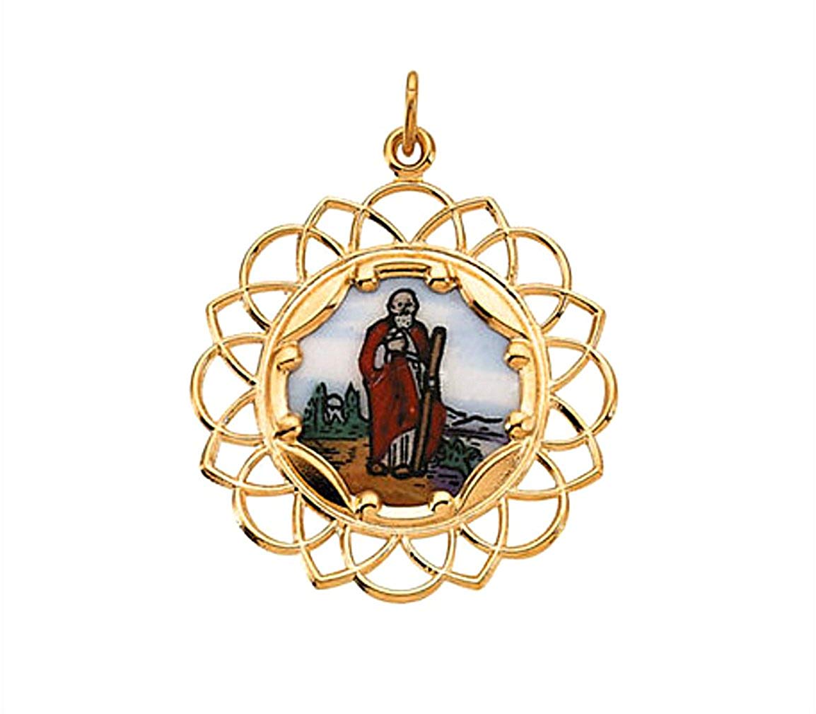 10k Yellow Gold St. Jude Framed Enamel Pendant (26MM)