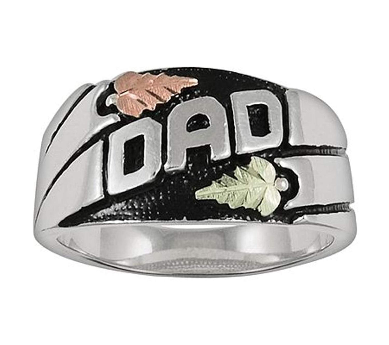 Ave 369 'Dad' Antiqued Ring, Sterling Silver, 12k Green and Rose Gold Black Hills Gold Motif