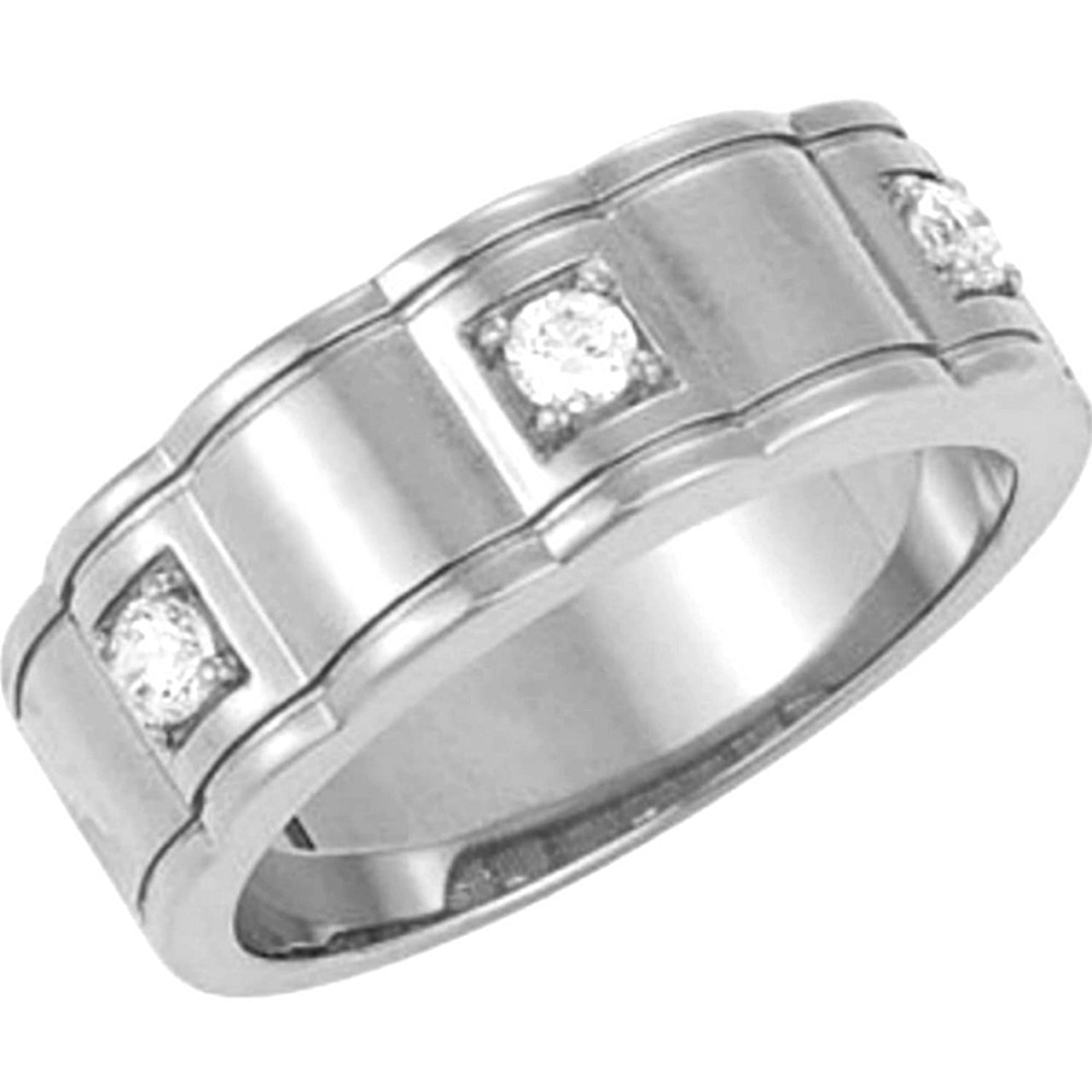 Men's 3-Stone Diamond Scalloped 14k White Gold Band, (1/4 Cttw, GH Color, I1 Clarity)