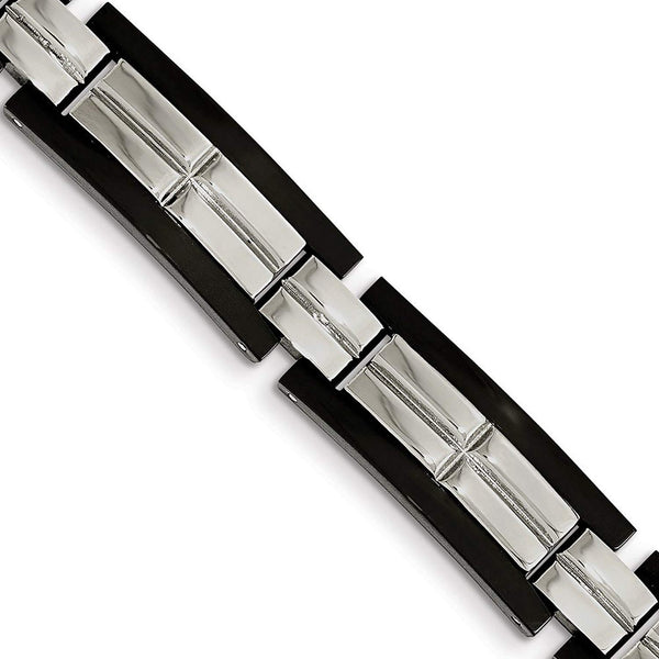 Men's Polished Stainless Steel Black IP-Plated Bracelet, 8.5"