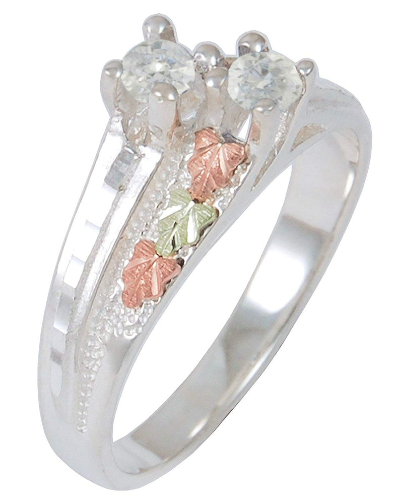 2-Stone CZ Cathedal Ring, Sterling Silver, 12k Green and Rose Gold Black Hills Gold Motif