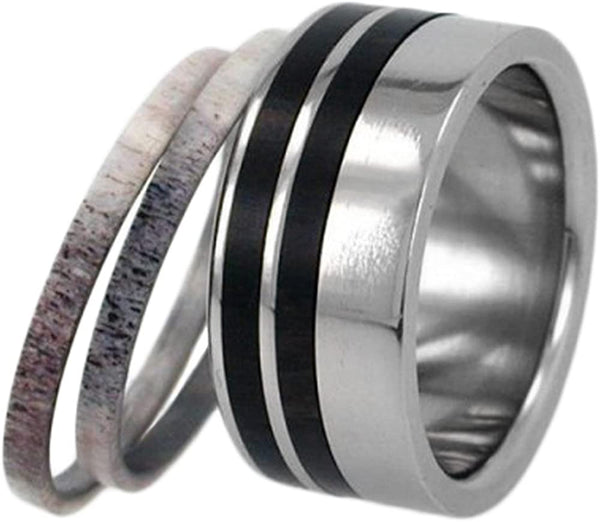 Deer Antler or Wood Stripes 10mm Comfort-Fit Interchangeable Titanium Ring, Size 14.25