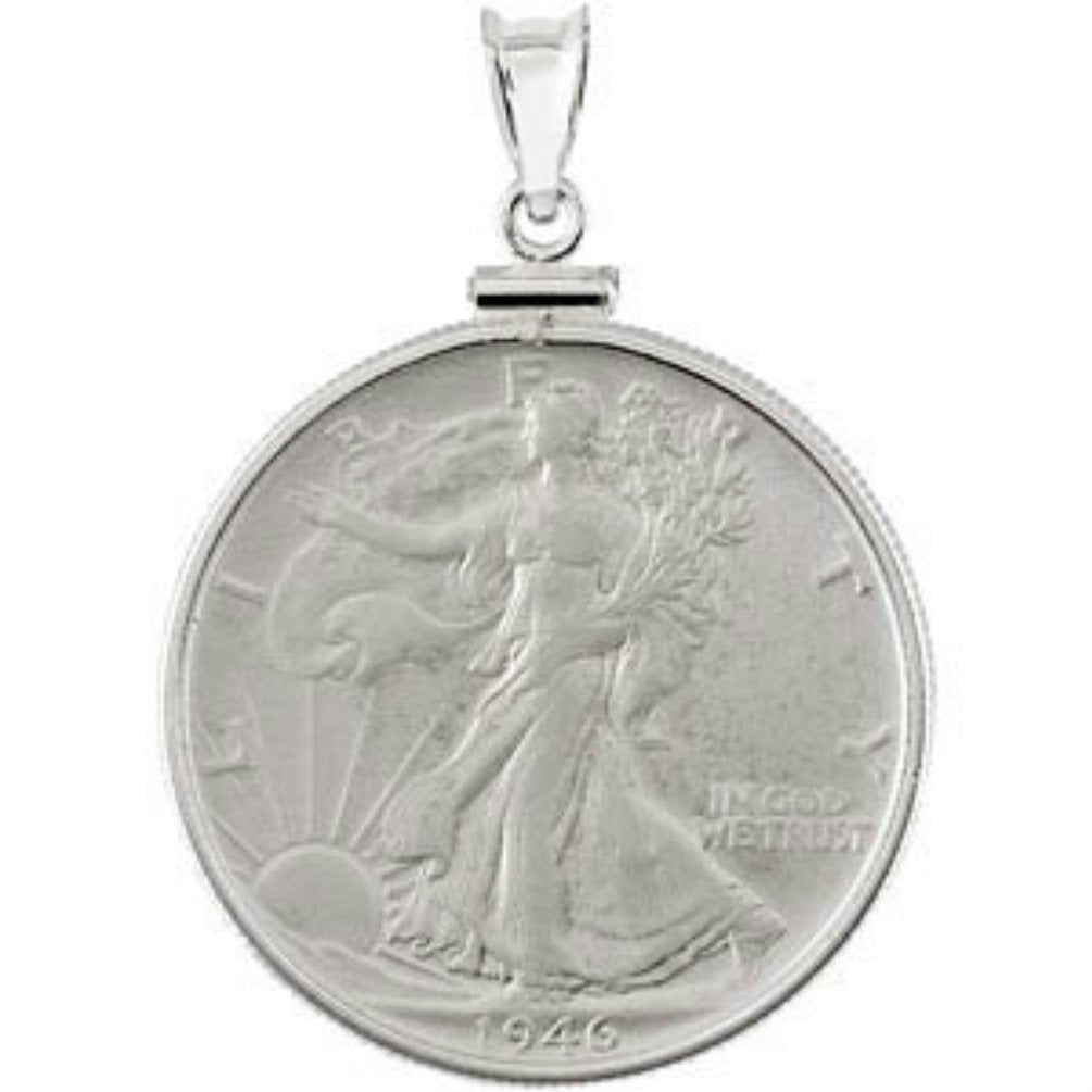 Walking Liberty Half Dollar Sterling Silver Coin in a Sterling Silver Coin Frame Pendant