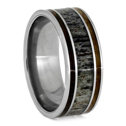 Deer Antler, Whiskey Barrel Oak Wood 9mm Titanium Comfort-Fit Wedding Ring