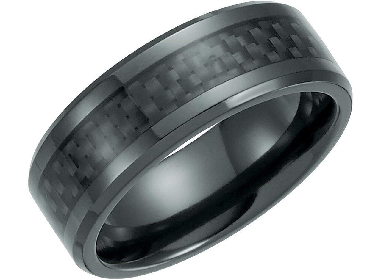 Black Titanium 8mm Carbon Inlay Comfort Fit Band