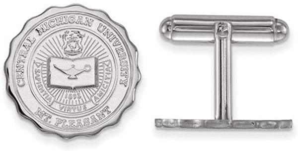 Rhodium-Plated Sterling Silver Central Michigan University Crest Round Cuff Links, 18MM