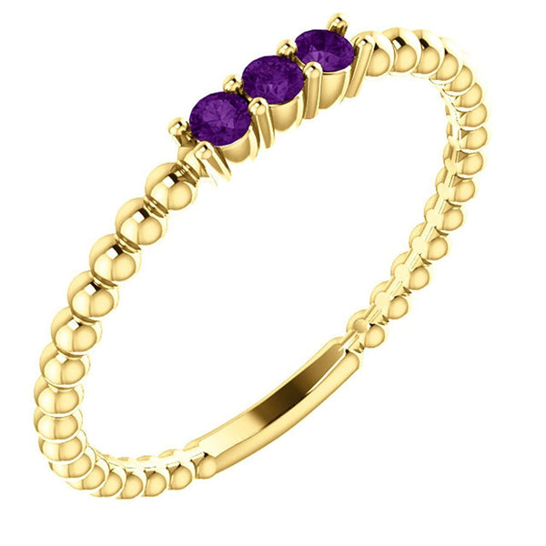 Amethyst Beaded Ring, 14k Yellow Gold, Size 7