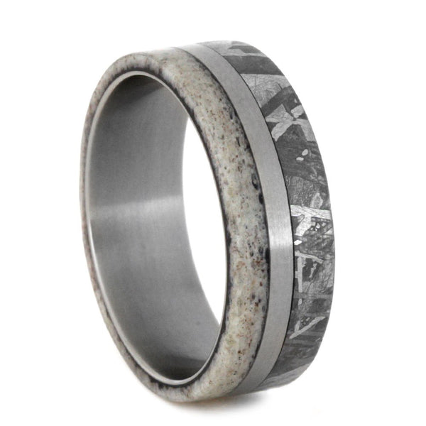 Gibeon Meteorite, Deer Antler 7mm Comfort-Fit Matte Titanium Wedding Band