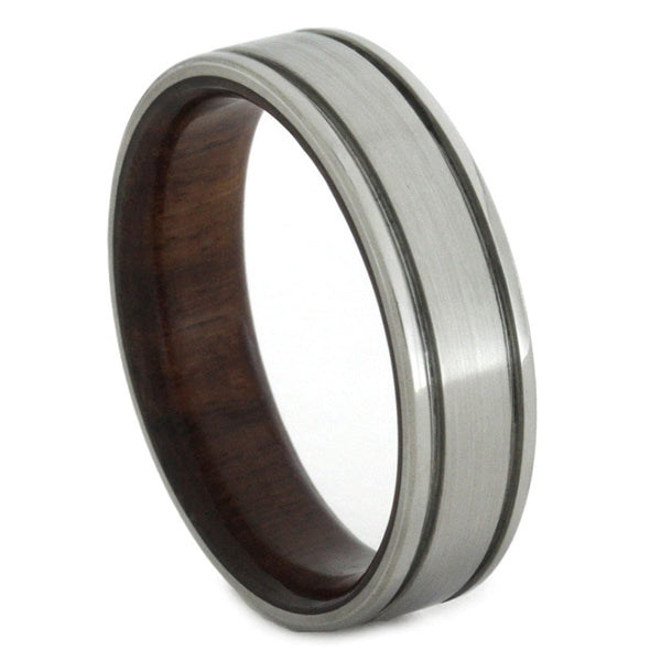 Bolivian Rosewood Ring with Brushed Titanium Overlay 6mm Comfort-Fit Wedding Band