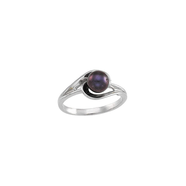 Black Akoya Cultured Pearl Ring, 14k White Gold (6mm) Size 6.75