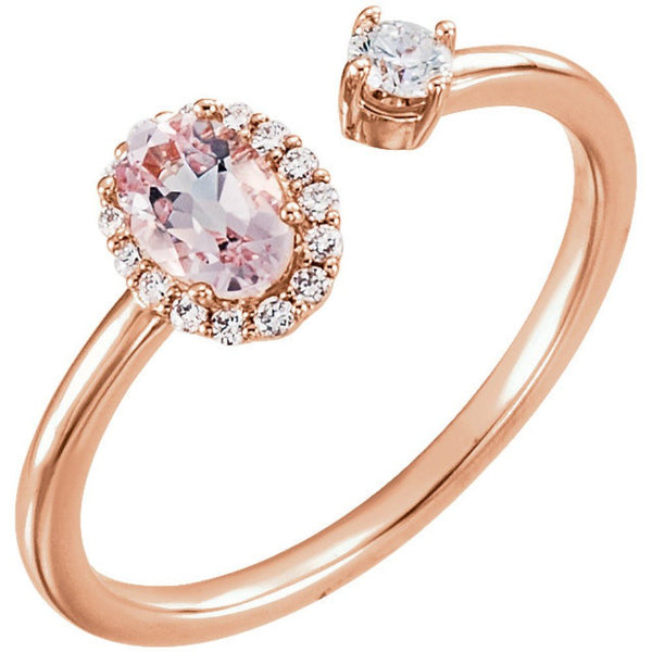 Diamond and Morganite Two-Stone Halo-Style Ring, 14k Rose Gold (.16 Ctw, G-H Color, I1 Clarity)