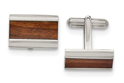 Stainless Steel Wood Inlay Enameled Rectangle Cuff Links