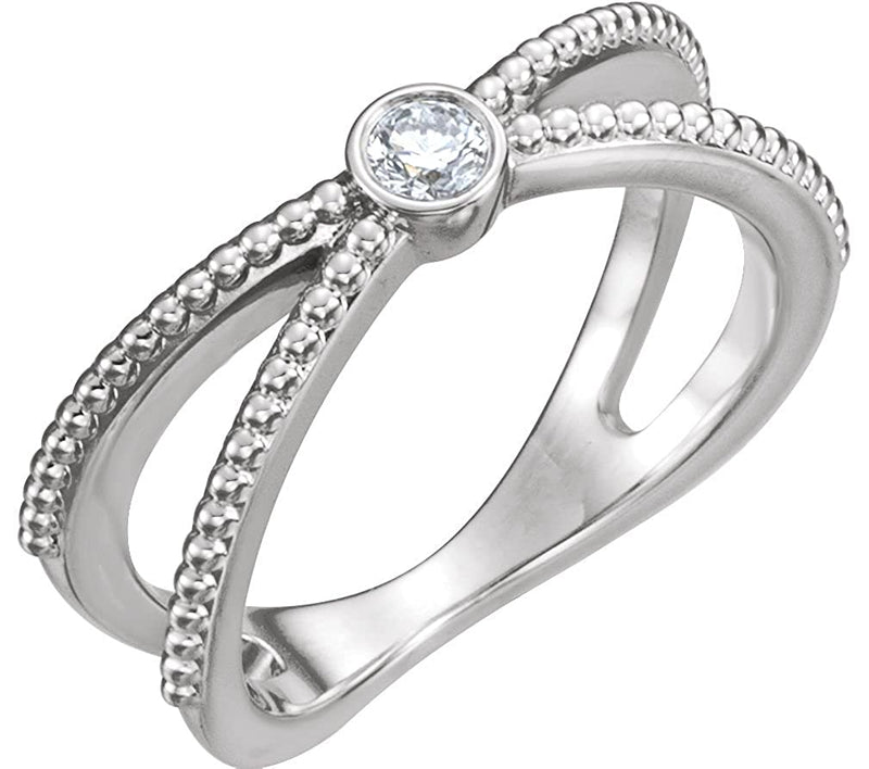 Bezel-Set Diamond Beaded Ring, Rhodium-Plated 14k White Gold (.125 Ctw, G-H Color, I1 Clarity), Size 6.75