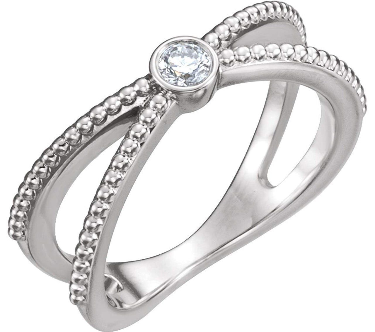 Bezel-Set Diamond Beaded Ring, Sterling Silver (.125 Ctw, G-H Color, I1 Clarity), Size 6