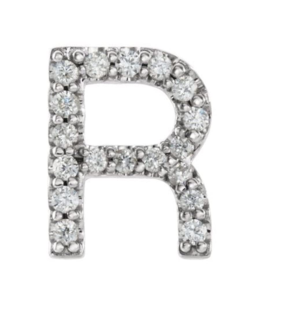 Rhodium-Plated 14k White Gold Diamond Letter 'R' Initial Stud Earring (Single Earring) (.07 Ctw, GH Color, I1 Clarity)