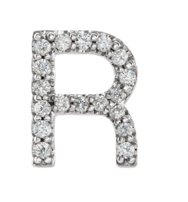 Platinum Diamond Letter 'R' Initial Stud Earring (Single Earring) (.07 Ctw, GH Color, SI2-SI3 Clarity)