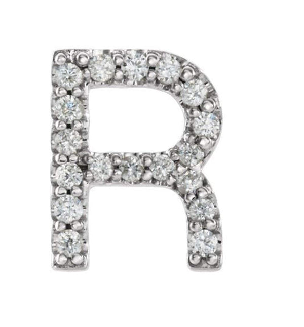 Sterling Silver Diamond Letter 'R' Initial Stud Earring (Single Earring) (.07 Ctw, GH Color, I1 Clarity)