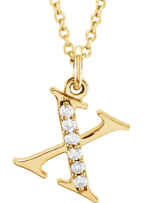 Diamond Initial 'x' Lowercase Letter 14k Yellow Gold Pendant Necklace, 16" (.03 Ctw, GH Color, I1 Clarity)