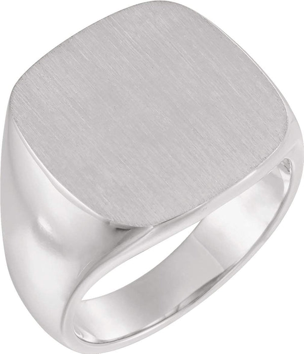 Men's Closed Back Square Signet Ring, 14k X1 White Gold (18mm)