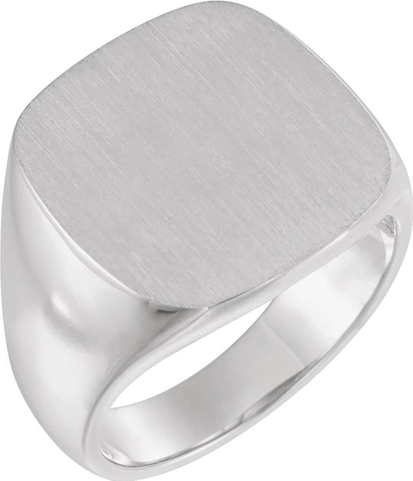 Men's Closed Back Signet Semi-Polished 14k White Gold Ring (18mm) Size 11