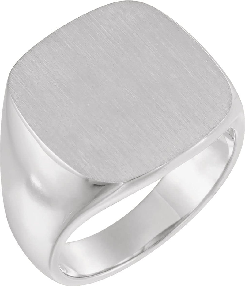 Men's Closed Back Square Signet Ring, 18k X1 White Gold (18mm) Size 9.25