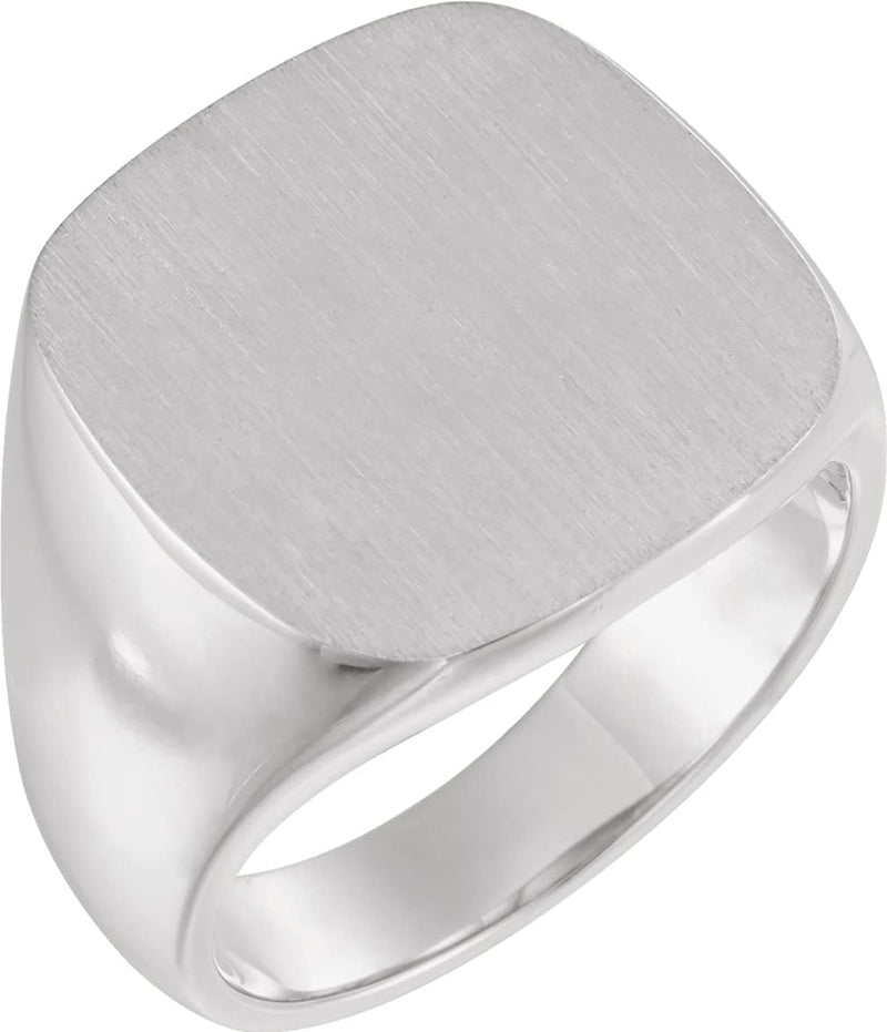 Men's Closed Back Signet Semi-Polished 14k White Gold Ring (18mm) Size 12.5