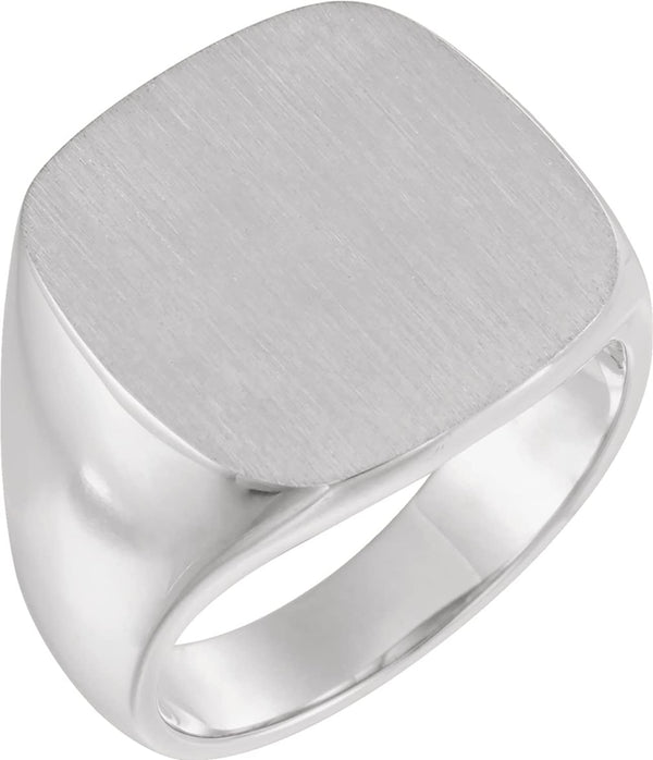Men's Closed Back Signet Semi-Polished 14k White Gold Ring (18mm)