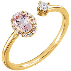 Diamond and Morganite Two-Stone Halo-Style Ring, 14k Yellow Gold (.16 Ctw, G-H Color, I1 Clarity)